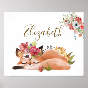 Süßer Wasserfarben-Fuchs-Baby personalisiert Poster