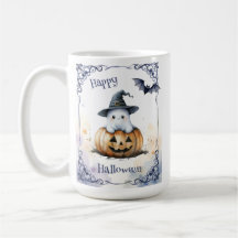 Süßer Wasserfarben-Halloween-Geist auf einem Kürbi