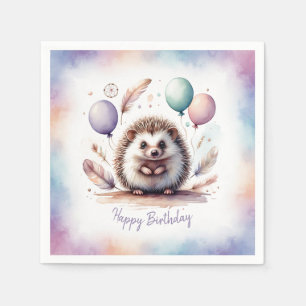 Süßer Wasserfarben-Igel mit Luftballons zum Geburt Serviette