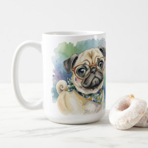 Süßer Wasserfarben-Mops mit Brille Kaffeetasse