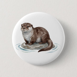 Süßer Wasserfarben-Otter-Knopf Button