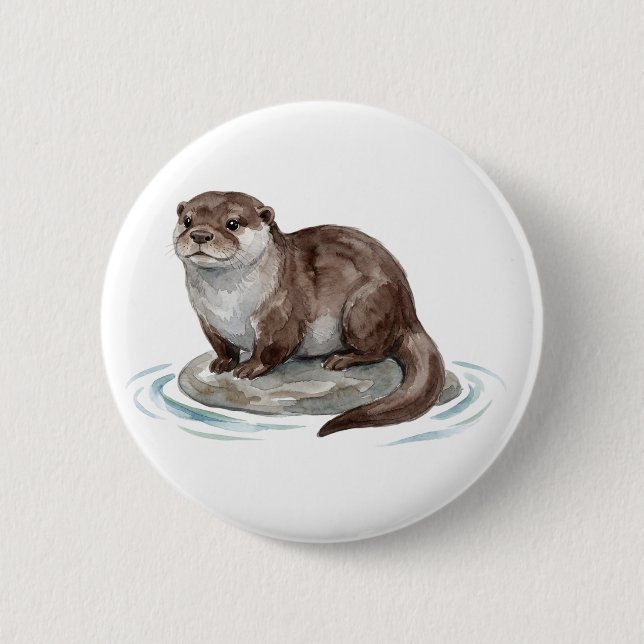 Süßer Wasserfarben-Otter-Knopf Button (Vorderseite)