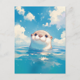 Süßer Wasserfarben-Otter sonniger blauer Himmel Postkarte