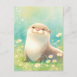 Süßer Wasserfarben Otter Weiße Daisy Postkarte