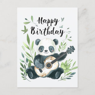 Süßer Wasserfarben-Panda spielt Gitarre zum Geburt Postkarte