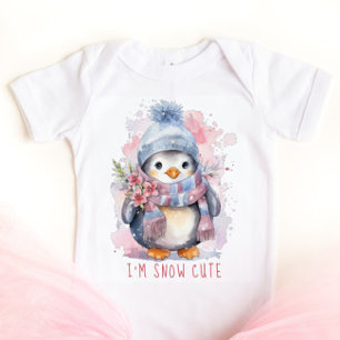 Süßer Wasserfarben-Pinguin mit rosa Blumen Baby Strampler