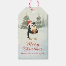 Süßer Wasserfarben-Pinguin-Weihnachtswald