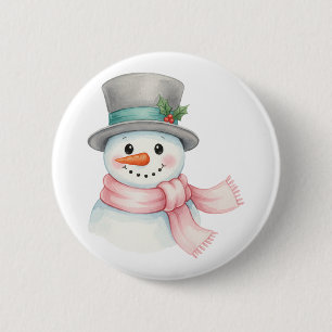Süßer Wasserfarben-Schneemann mit rosa Schal Feier Button