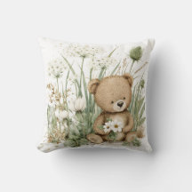 Süßer Wasserfarben-Teddybär mit Wildblumen