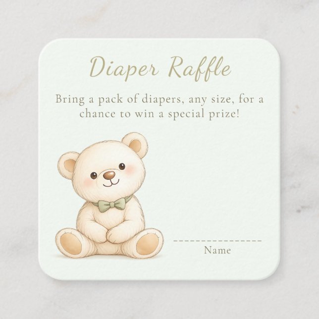 Süßer Wasserfarben-Teddybär-Windel-Raffle Begleitkarte (Vorderseite)