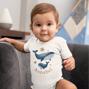 Süßer Wasserfarben-Wal-Mama-und-Baby-Name Baby Strampler