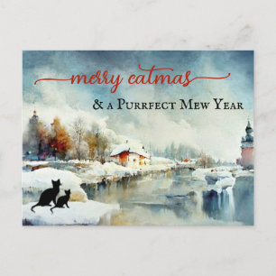 Süßer Wasserfarben-Winterkatze Weihnachten Neujahr Postkarte
