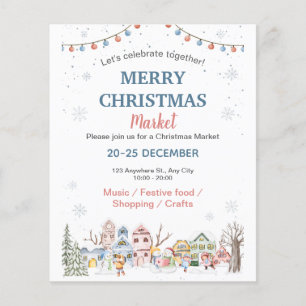 Süßer Wasserfarben-Winterurlaub-Christmarktplatz  Flyer