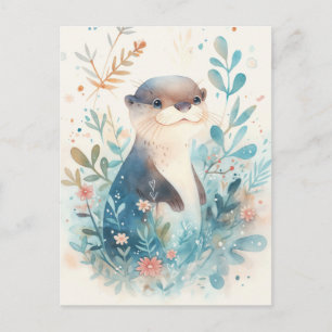 Süßer Wasserfarbenotter im Türkisfarbenen Garten Postkarte