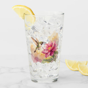 Süßer Wasserfarbvogel und -blume Glas