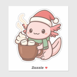 Süßer Weihnachts-Axolotl-Aufkleber – Heiße Schokol Aufkleber