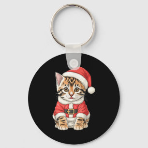 Süßer Weihnachts-Bengalkater Santa Schlüsselanhänger