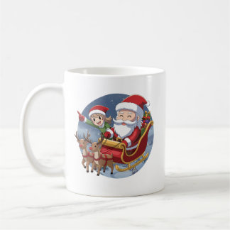 Süßer Weihnachts-Chibi-Weihnachtsmann und Elf – Fe Kaffeetasse