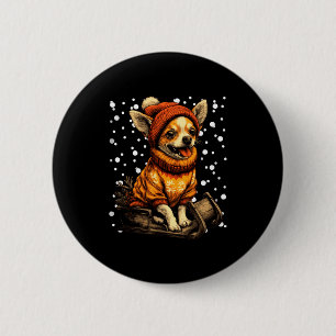 Süßer Weihnachts-Chihuahua beim Schlittenfahren im Button