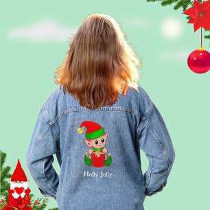 Süßer Weihnachts-Grün-Rot-Elf  Jeansjacke