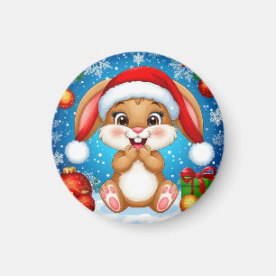 Süßer Weihnachts-Hase mit Santa-Hut Magnet