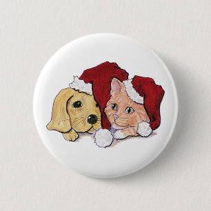 Süßer Weihnachts-Labrador-Welpe und orange getiger Button