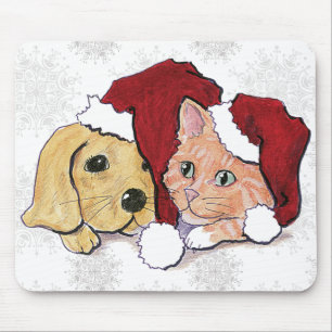 Süßer Weihnachts-Labrador-Welpe und orange getiger Mousepad