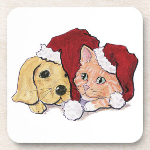 Süßer Weihnachts-Labrador-Welpe und orange getiger Untersetzer