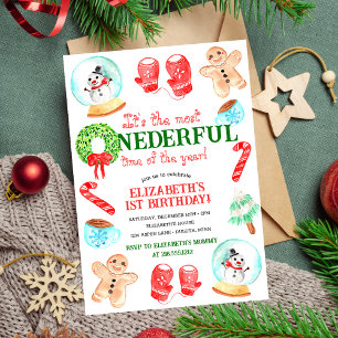 Süßer Weihnachts-ONEDERFULER-erster Geburtstag Einladung