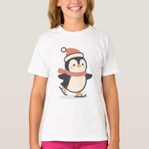 Süßer Weihnachts-Pinguin beim Schlittschuhlaufen – T-Shirt