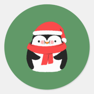 Süßer Weihnachts-Pinguin in Santa-Mütze individuel Runder Aufkleber