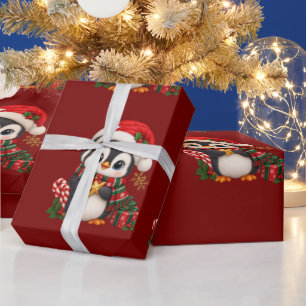 Süßer Weihnachts-Pinguin mit Santa-Hut   Geschenkpapier