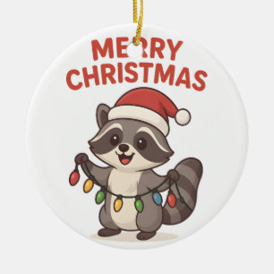 Süßer Weihnachts-Raccoon Lustige Weihnachtslichter Keramik Ornament