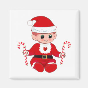 Süßer Weihnachts-Santa-Baby-Elf & Candy Canes Magnet