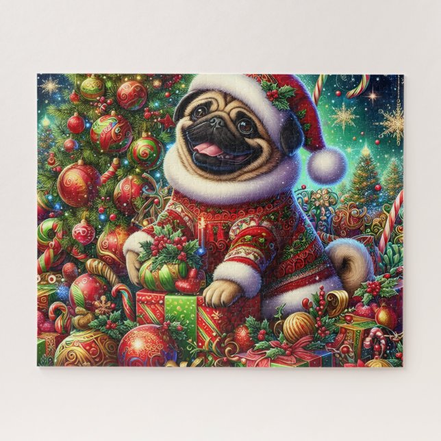 Süßer Weihnachts-Santa-Pug-Hund (Horizontal)