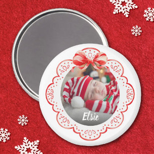 Süßer Weihnachts-Schleifen-Neugeborenen-Foto-Magne Magnet