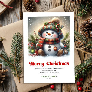 Süßer Weihnachts-Schneemann-Aquarell-Kinder-Gruß Feiertagskarte