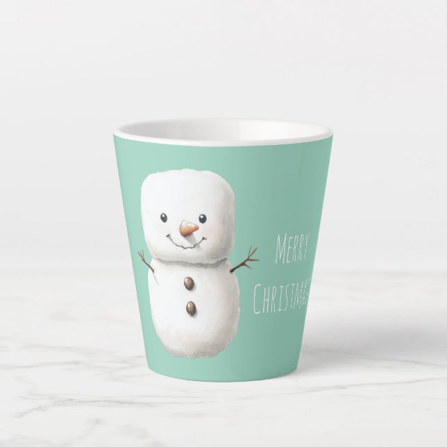 Süßer Weihnachts-Schneemann in Mintgrün Milchtasse (Vorderseite)
