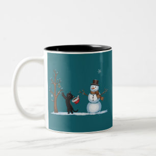 Süßer Weihnachts-Schneemann-Katzenliebhaber Xmas W Zweifarbige Tasse