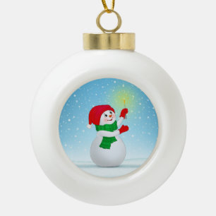 Süßer Weihnachts-Schneemann und Schneeflocken Keramik Kugel-Ornament