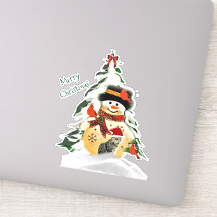 Süßer Weihnachts-Schneemann und tierische Freunde Aufkleber
