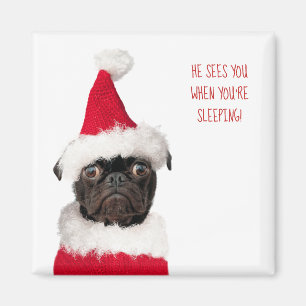 Süßer Weihnachts-Schwarz-Pug-Welpe-Santa Magnet