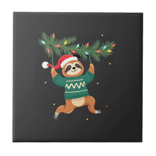 Süßer Weihnachts-Sloth-Santa-Hut-Christmas-Sloth - Fliese