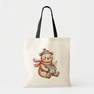 Süßer Weihnachts-Teddybär mit Geschenk in Wasserfa Tragetasche