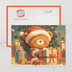 Süßer Weihnachts-Teddybär mit Geschenken Postkarte