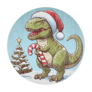 Süßer Weihnachts-Zuckerstangen-Dinosaurier Schneidebrett