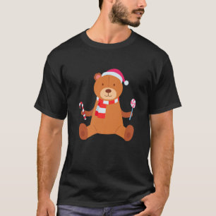 Süßer Weihnachtsbär mit Santa Hut Zuckerstange und T-Shirt