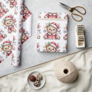 Süßer Weihnachtsbär und Schneeflocken-Baby-Party Geschenkpapier