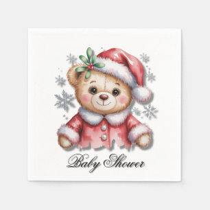 Süßer Weihnachtsbär und Schneeflocken Serviette
