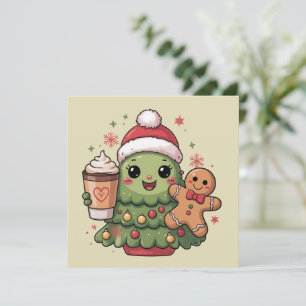 Süßer Weihnachtsbaum Kaffee Latte Lebkuchen Weihna Feiertagskarte